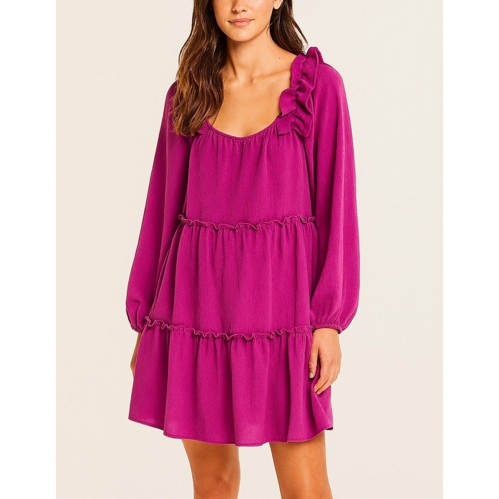 ODDY Womens Tiered Ruffle Puff Sleeve Babydoll Dress sz 1X Feminine Romantic